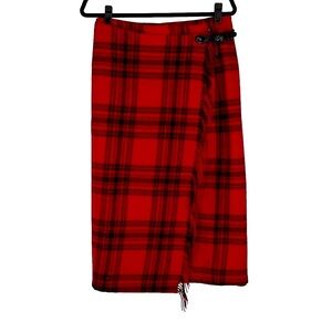 EDDIE BAUER LEGEND VINTAGE CHRISTMAS PLAID WOOL BLEND FRINGE BLANKET WRAP SKIRT